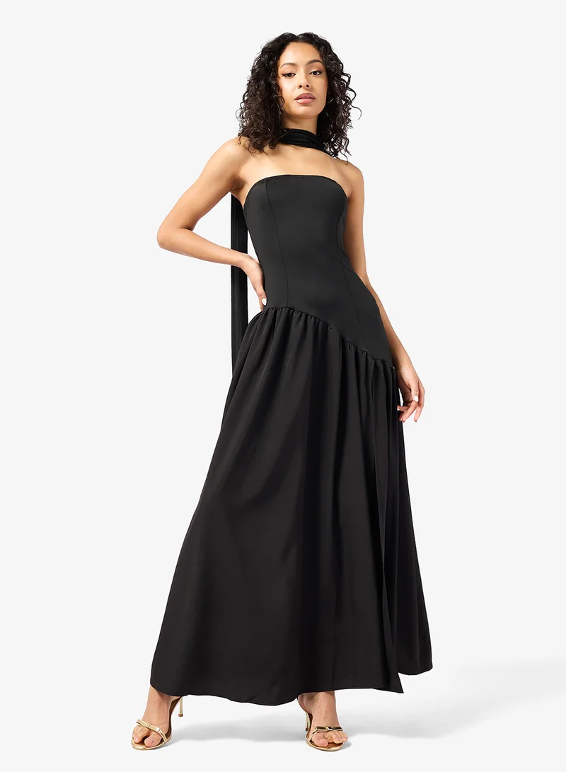 جينجر Off Shoulder Drop Waist Dress with Scarf